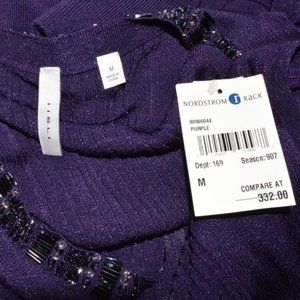 LISLI ISLI NEW $332 NWT SZ M PURPLE WOOL BLEND CRYSTALS BEADS STRETCHY DRESS